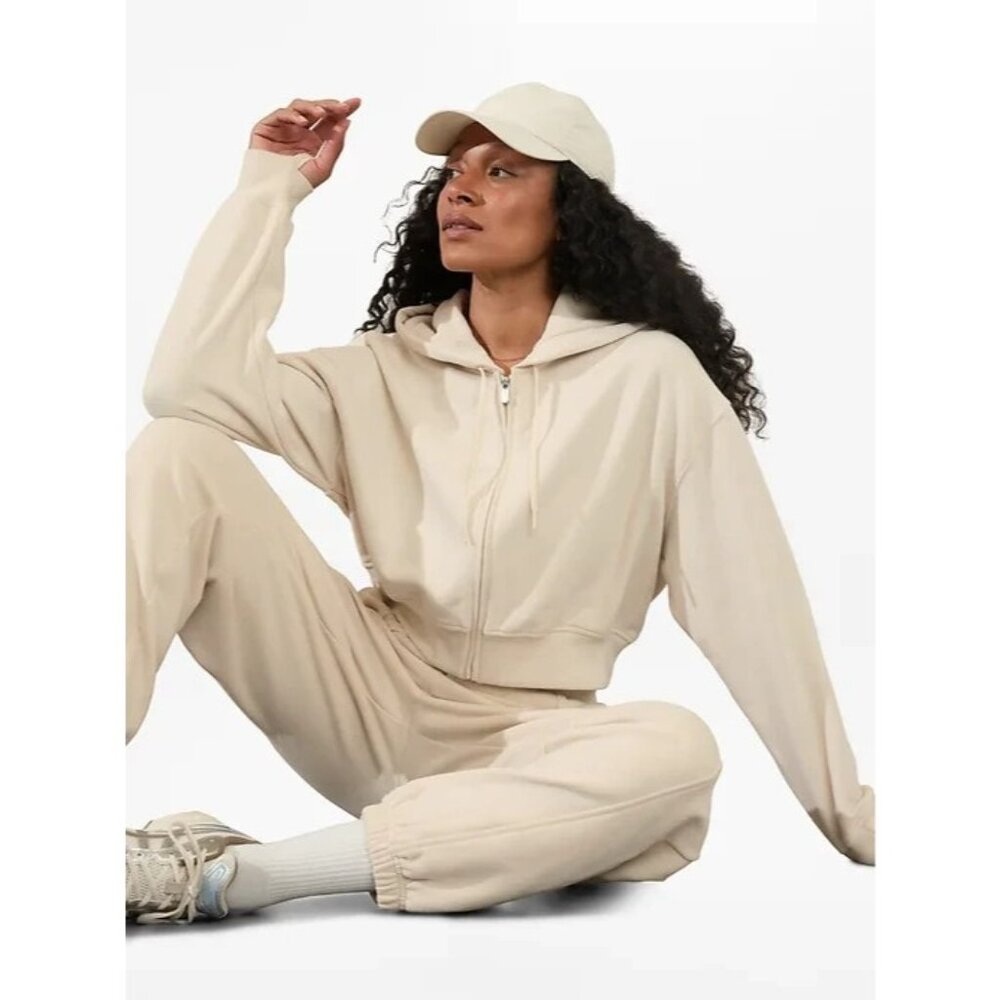 Athleta Forever Fleece Ultra Cropped Zip Hoodie in Bone